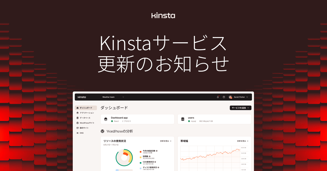 Kinstaサービス最新情報とMyKinstaのグラフィック